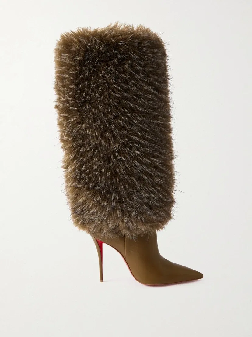 Плюшевые и кожаные сапоги до колена Yangzee 100 Christian Louboutin, зеленый