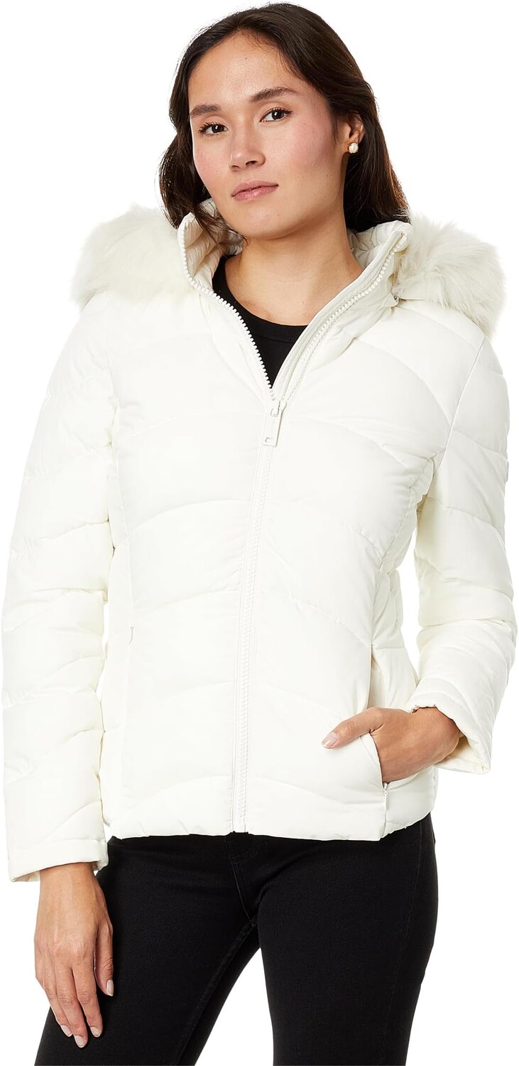 

Короткий пуховик с отделкой из искусственного меха Calvin Klein, цвет Eggshell