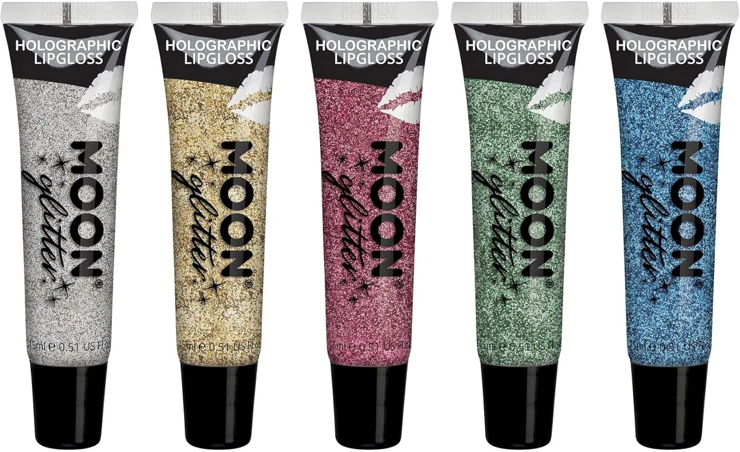 Блеск для губ Moon Glitter holographic, набор 5 шт, 0.5 fl oz