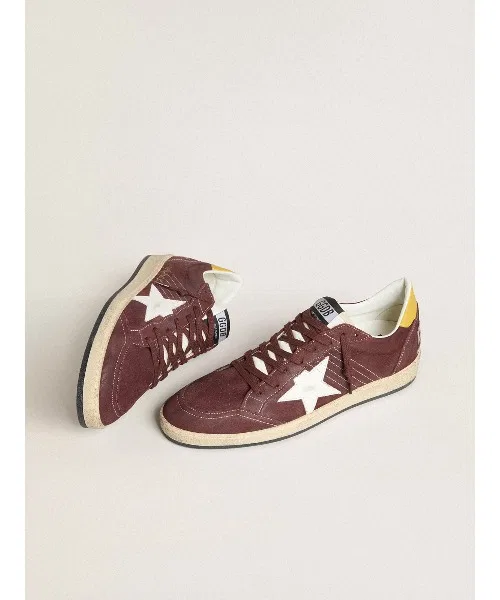 Мужские кроссовки из нубука Ball Star GOLDEN GOOSE бордовые — фото 3