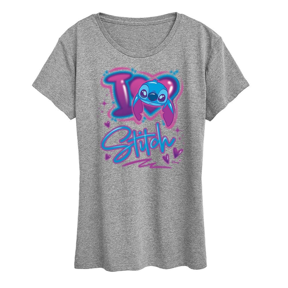 

Женская футболка с рисунком I Love Stitch Disney's Lilo & Stitch Licensed Character, цвет Heather Gray