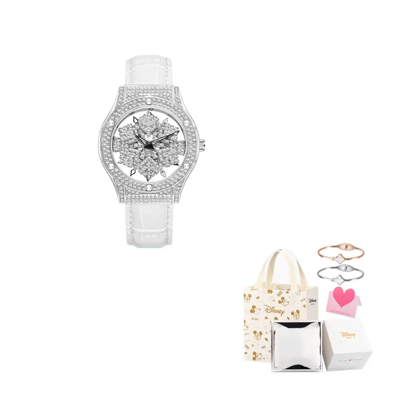 

Disney Часы Snowflake Goddess Collection Quartz Movement Leather Strap Watch Women's Watch Skeleton Dial