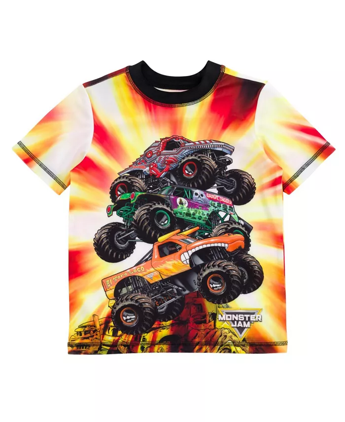 Детский комплект для плавания: худи-рашгард и шорты Boys Pullover Rash Guard and Swim Trunks Outfit Set Monster Jam, оранжевый — фото 3