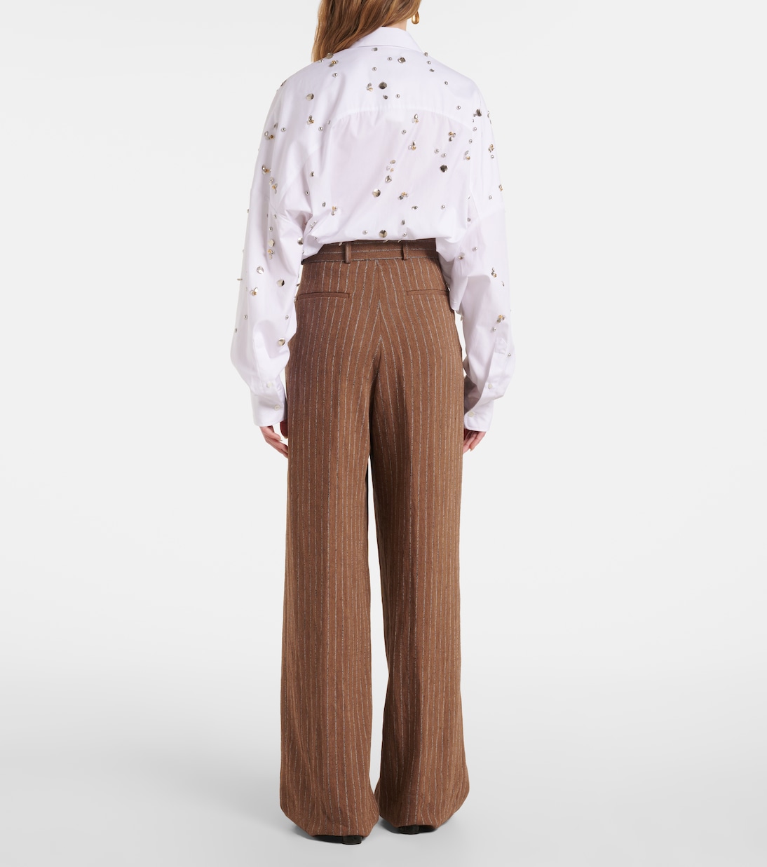 Широкие брюки из смесовой льняной ткани Dries Van Noten, кэмел — фото 3