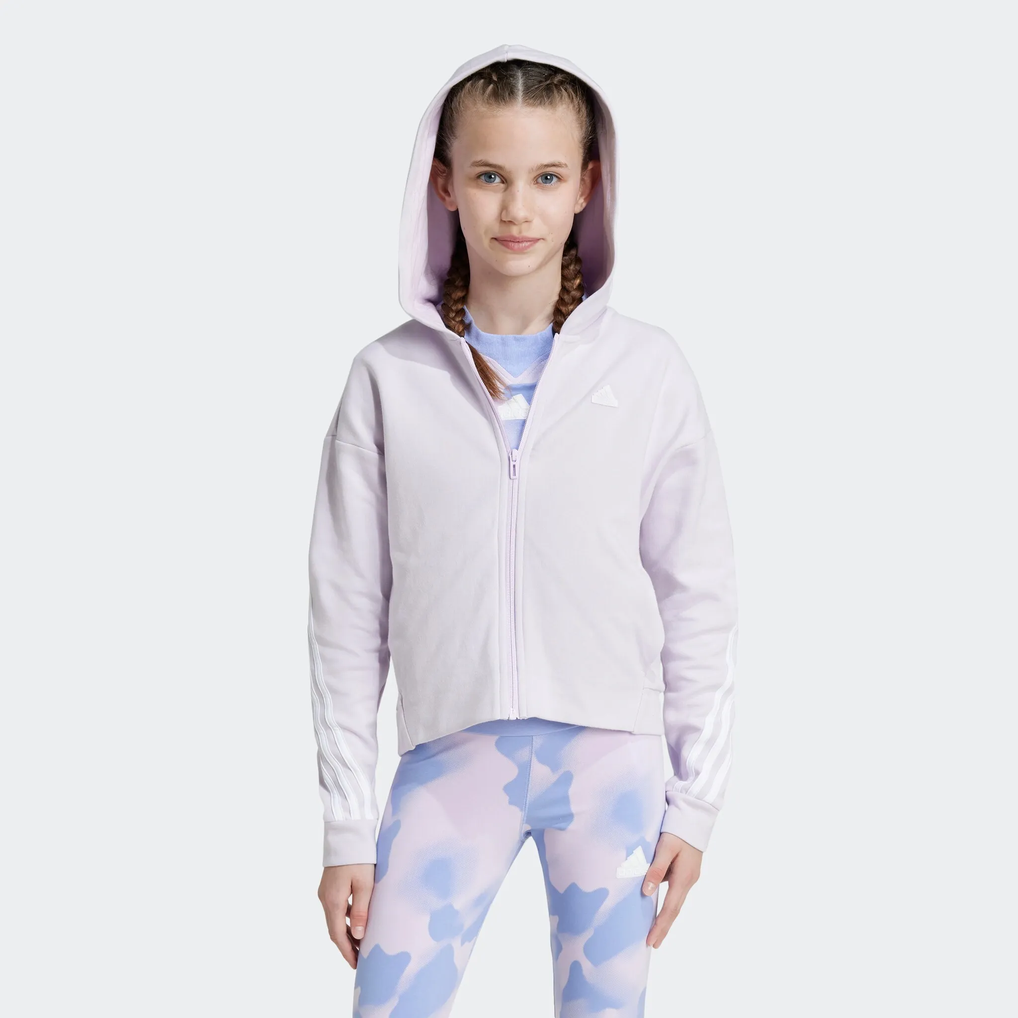 

Толстовка с капюшоном adidas Sportswear «G FI 3S FZ», цвет Ice Lavender / White