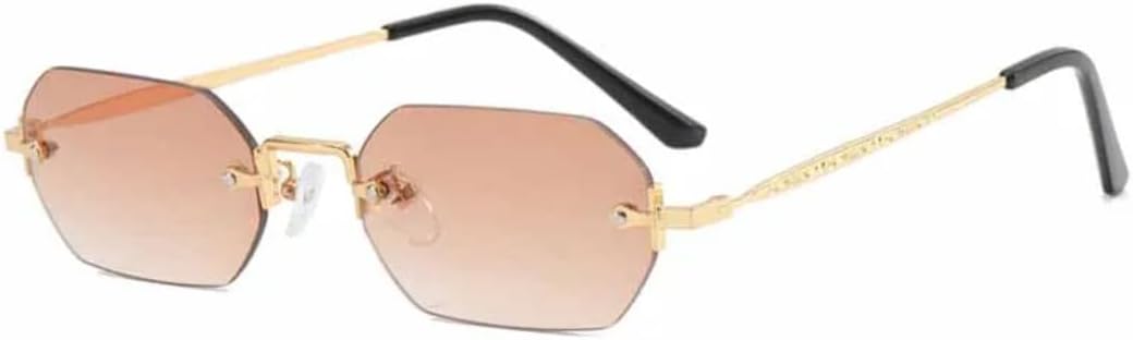 

Солнцезащитные очки с защитой UV400 | Маленькие безободковые, в стиле панк, металлические | для женщин и мужчин, для занятий спортом на открытом воздухе и вождения DSVIGF, Gold Gradient Tea