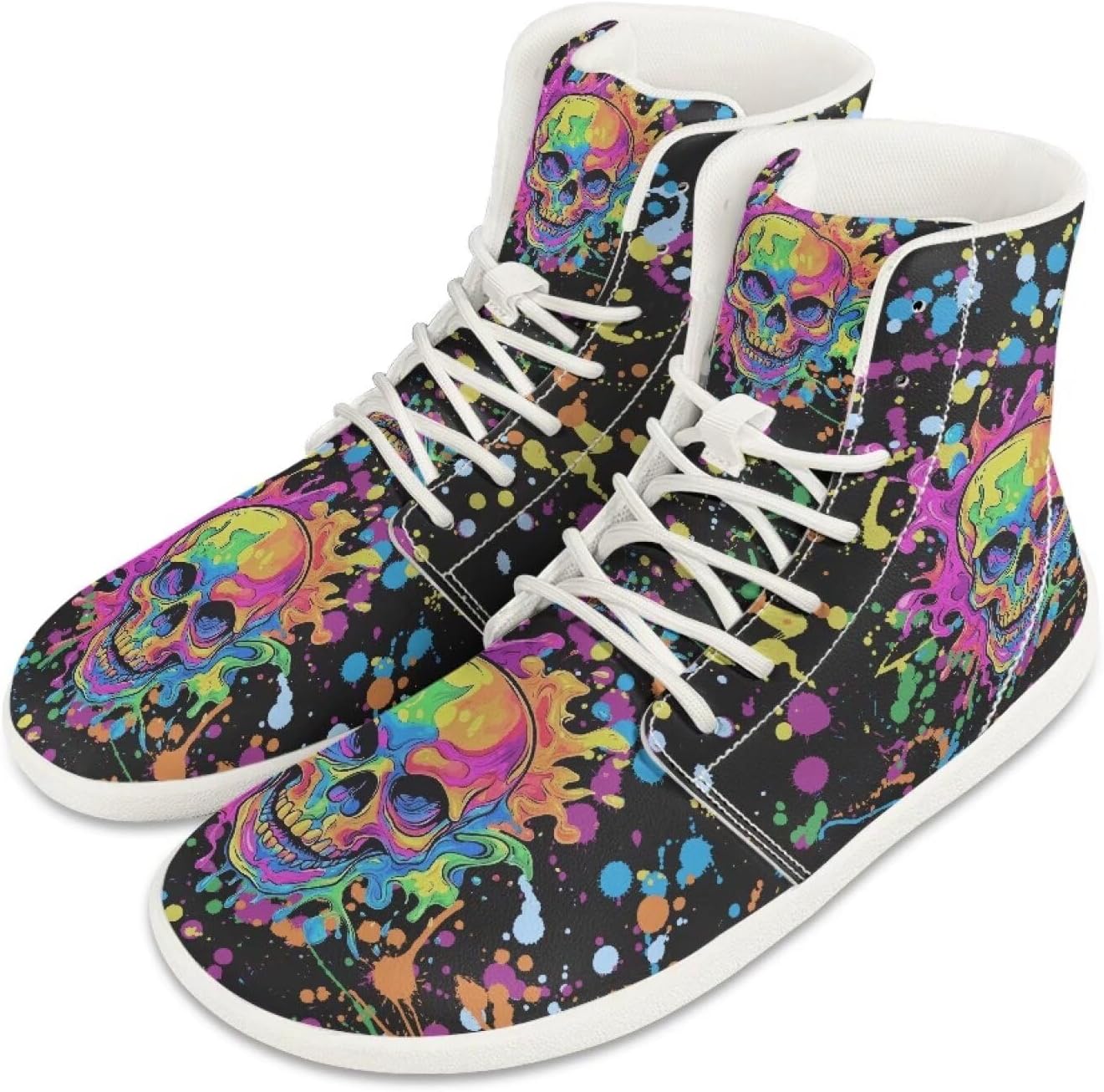 

Мужские босоножки из искусственной кожи PU Высокие ботинки с широкой носовой частью Модные кроссовки Удобные повседневные туристические туфли С шнуровкой Для улицы Размер США 5-14 Quxjehoe, Paint Skull