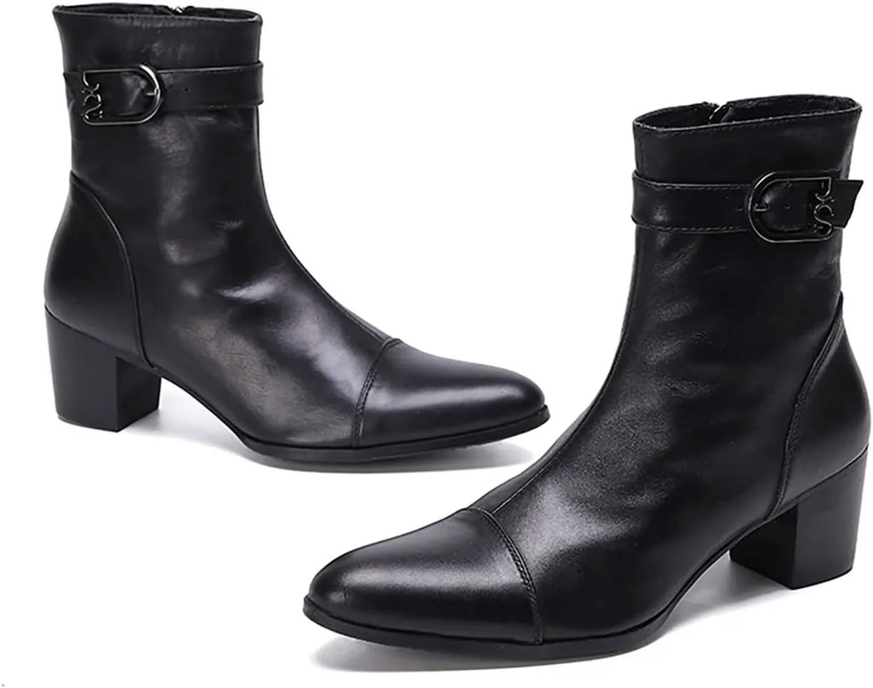 

Мужские повседневные ботинки Santimon Santimon до щиколотки в западном стиле - модные ковбойские ботинки Челси из натуральной кожи с молнией для выпускного, вечеринок, диско, баров и бальных залов, черный