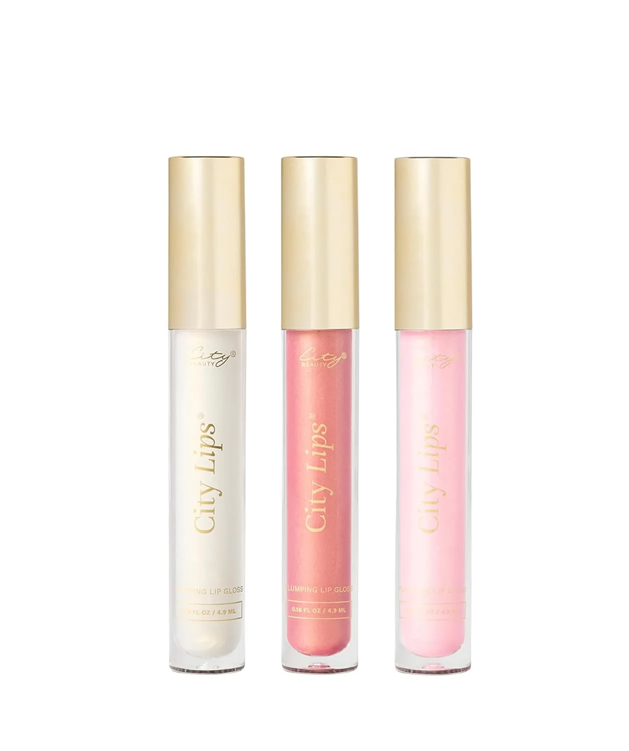 City Beauty City Lips Gold Rush набор - Midnight Sparkle 4,5 г, Sun Diego 4,5 г, Los Angelips 4,5 г - трио блеска для губ с золотым шиммером, гиалуроновой кислотой и пептидами, Pink