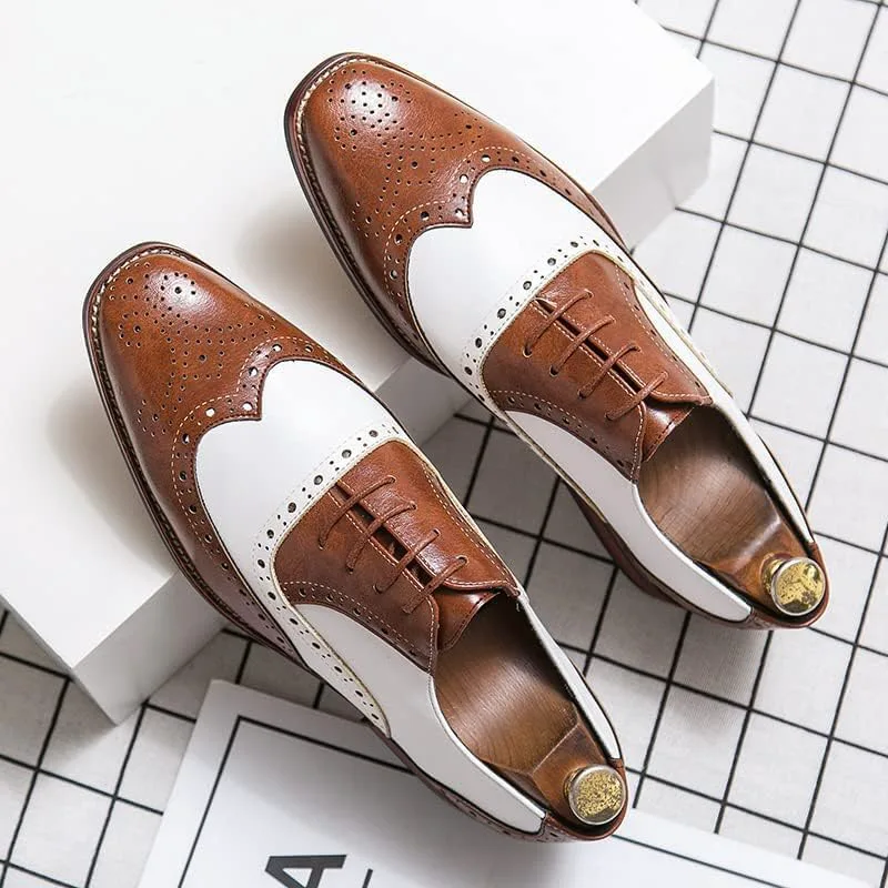 Мужские оксфорды HuitJours многокрасочные броги Wing Tip с шнуровкой, пэчворк, двухцветные, с перфорацией и круглым носком, белый — фото 3
