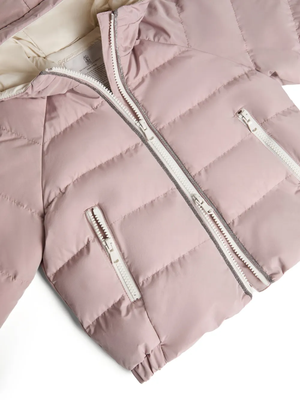 Непромокаемый пуховик Brunello Cucinelli Kids, розовый — фото 3