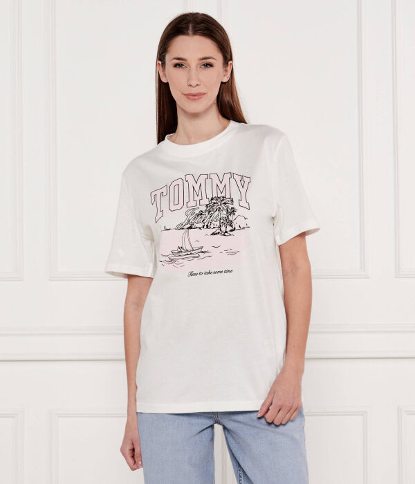 

Футболка в тон тропикам Loose fit Tommy Jeans, экрю