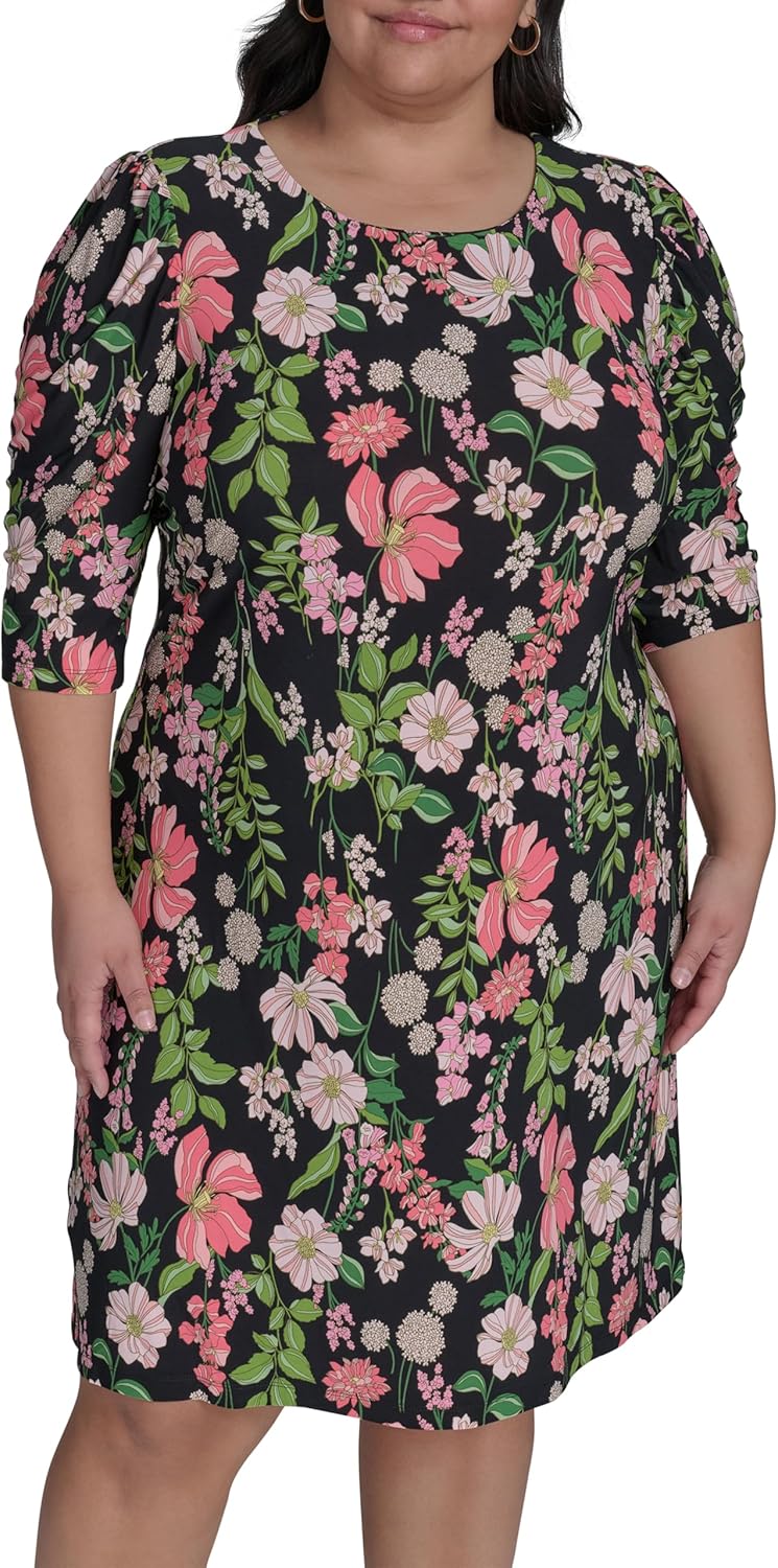 

Женское мини-платье Tommy Hilfiger с короткими рукавами и вырезом-лодочкой, Black Multi