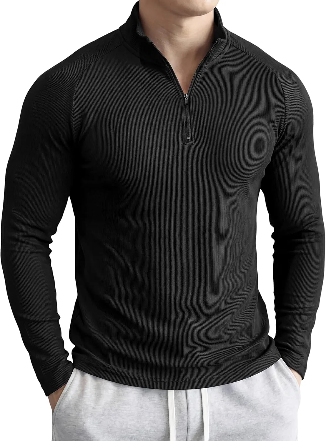 

JMIERR мужская футболка Quarter Zip Slim Fit Ribbed Soft Athletic Pullover Casual Long Sleeве
