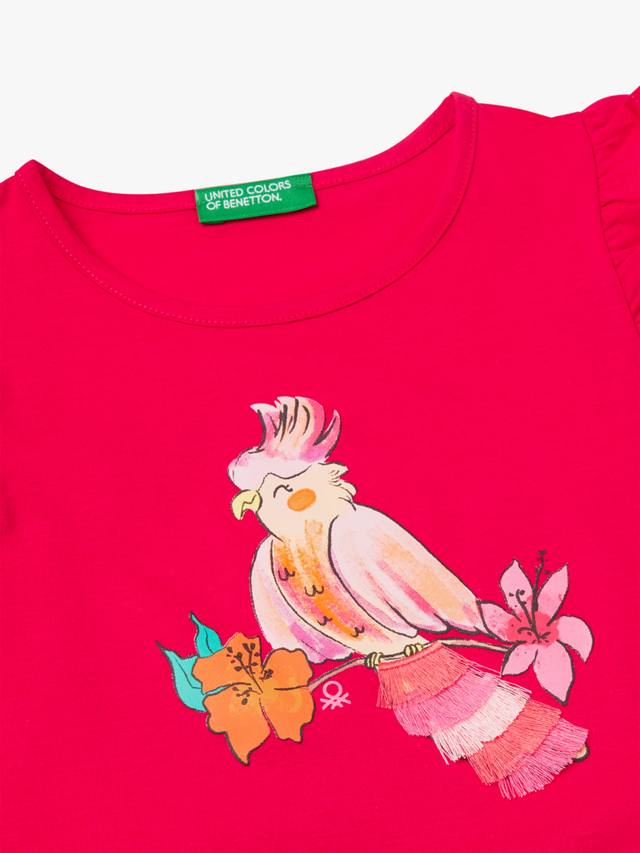 Детская майка с капюшоном и кисточкой Cotton Tassel Bird Benetton, Fuchsia — фото 3