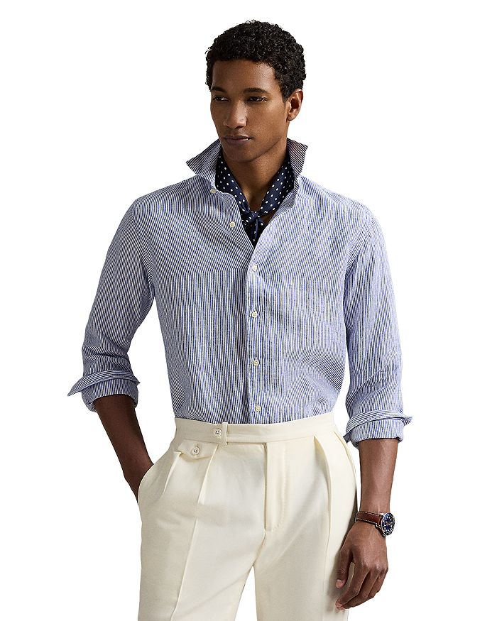 

Классическая полосатая льняная рубашка Polo Ralph Lauren, синий