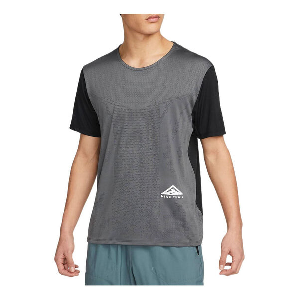 Футболка Men's Nike Colorblock Running Sports Training Breathable Round Neck Short Sleeve Black Gray T-Shirt, мультиколор