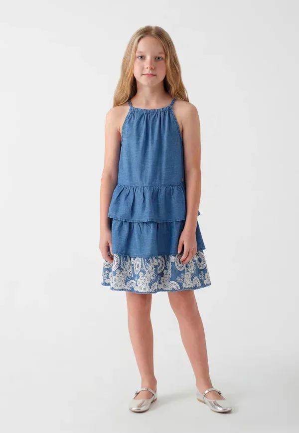 Платье мини с рюшами джинсовое Guess, голубой