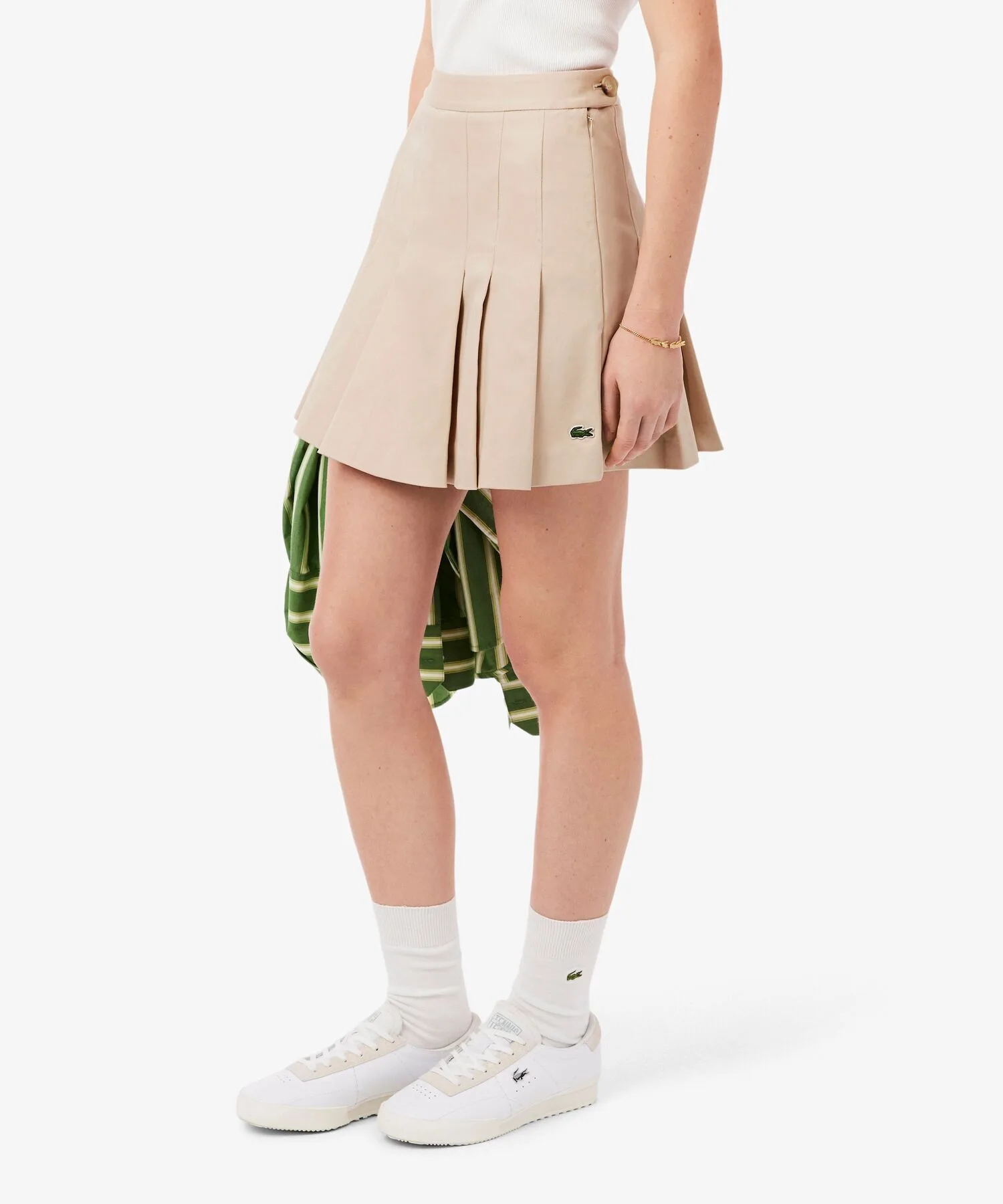 Юбка LACOSTE плиссе из хлопка бежевого цвета — фото 3