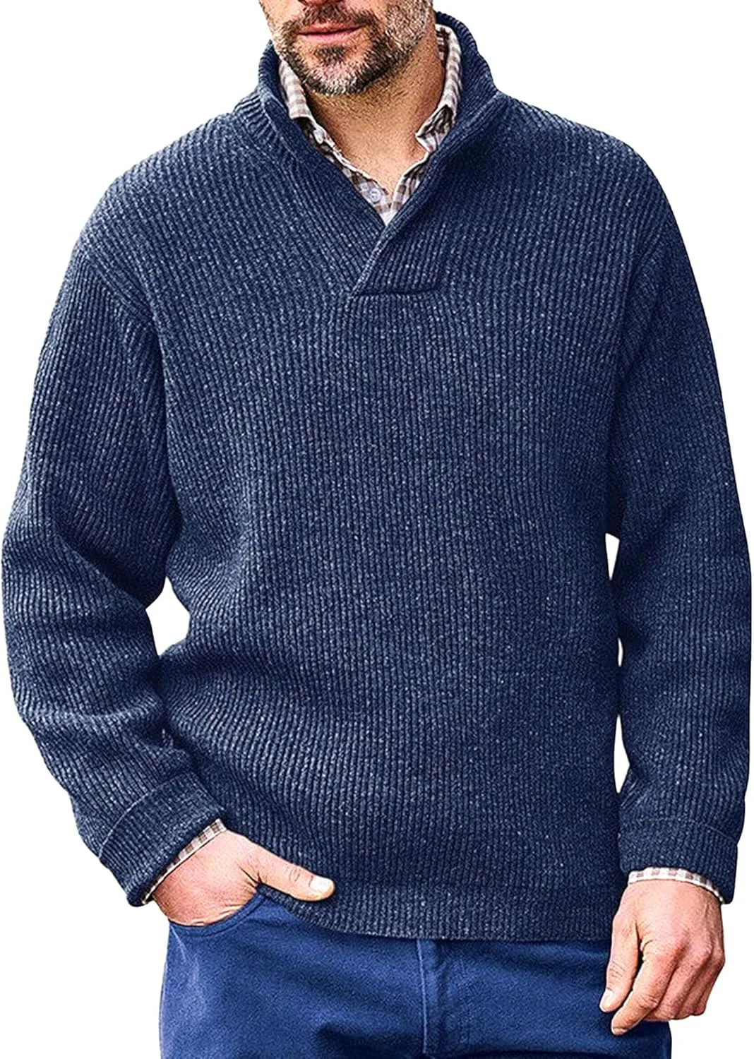 

Шерстяной пуловер с воротником-шалью для мужчин, длинный рукав, casual, slim fit