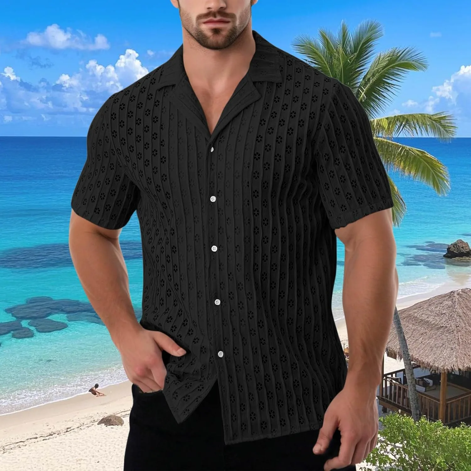 Мужская рубашка Guayabera с длинным рукавом, летняя, дышащая — фото 2