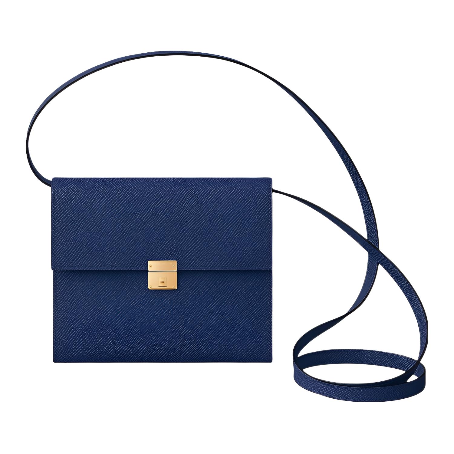 

HERMES Кожаная наплечная сумка Clic Epsom, женская сумка-кроссбоди 73 Bleu Saphir Sapphire Blue