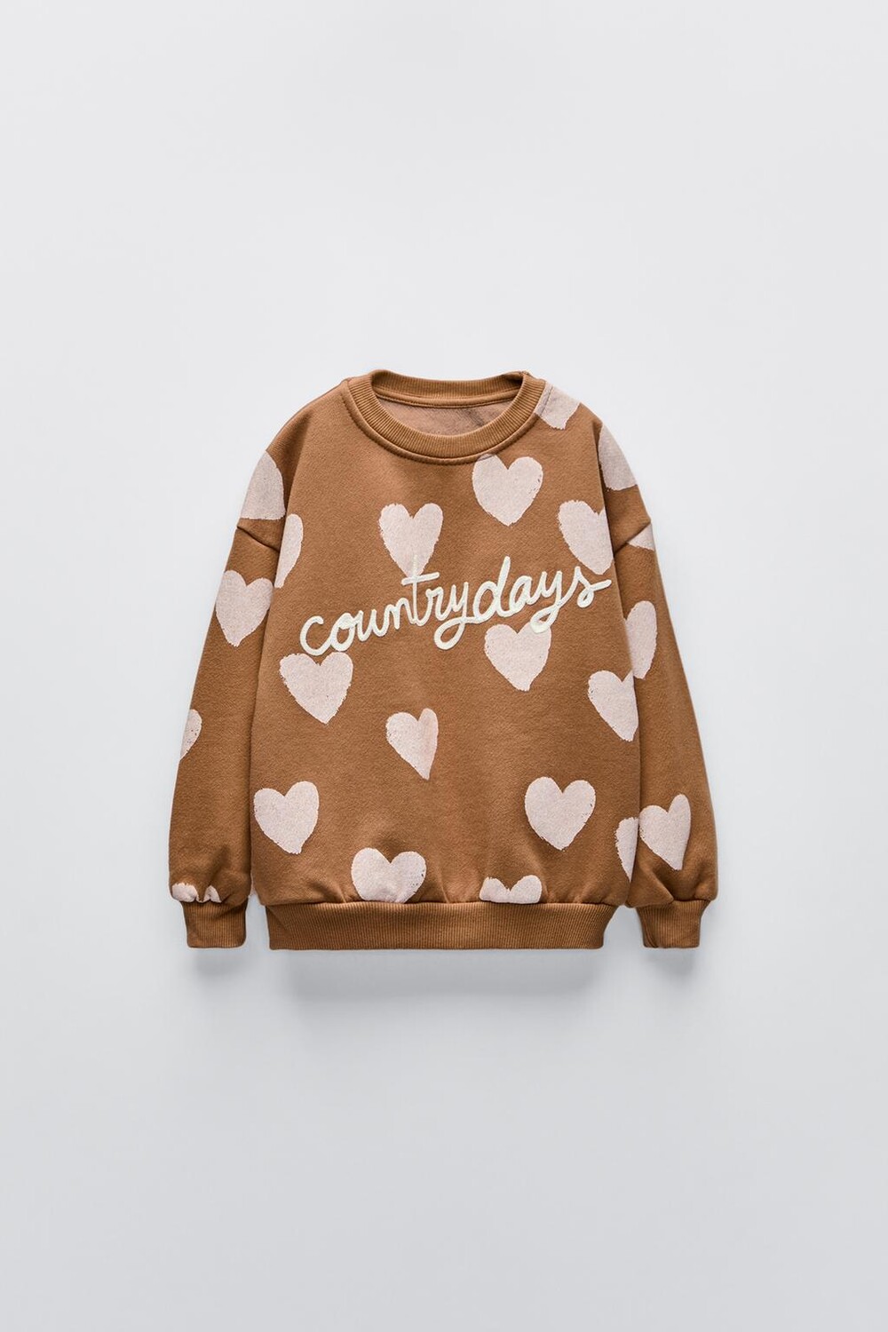 

Толстовка с вышитыми сердечками ZARA, цвет caramel