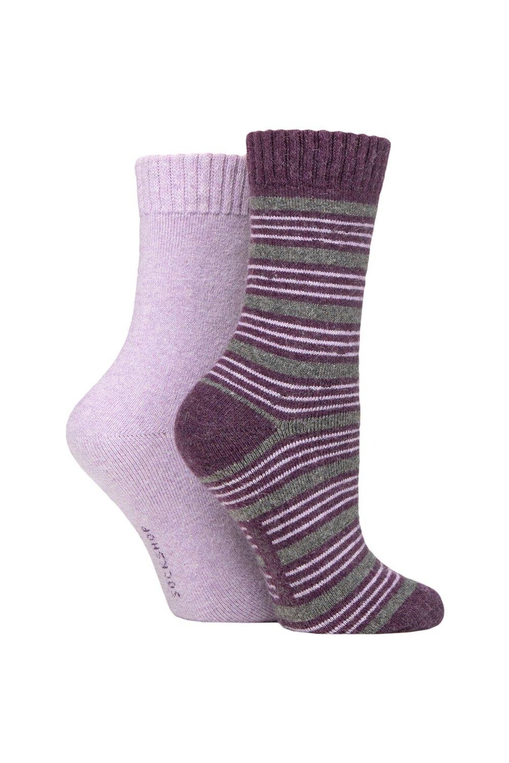

2 пары однотонных и полосатых носков из смеси шерсти SOCKSHOP, фиолетовый