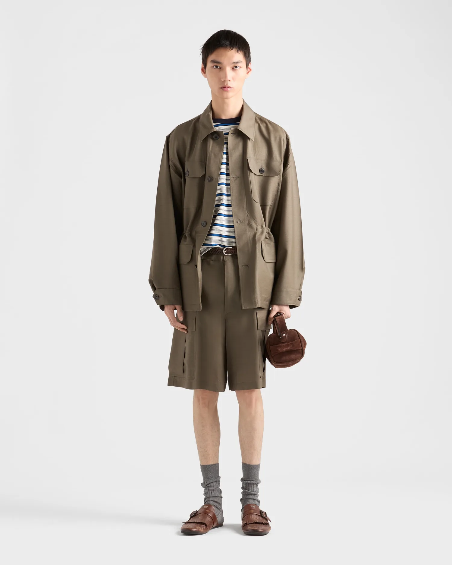 Бермуды из мохера и шерсти Prada, хаки — фото 2