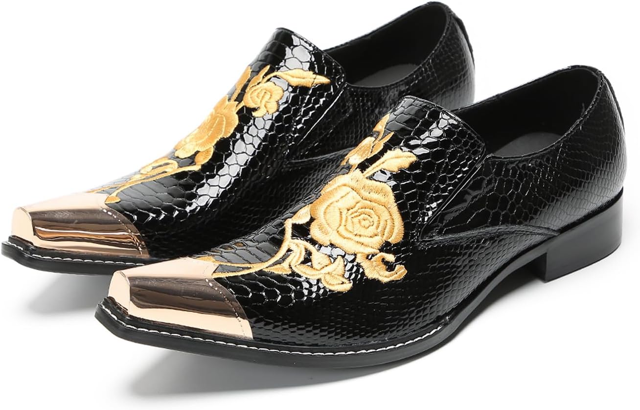 

Мужские лоферы Santimon из натуральной кожи с вышивкой - ручной работы, из кожи змеи, с золотым металлическим носком, роскошные слипоны для повседневной носки и вечеринок, на свадьбу, выпускной, диско и в ночной клуб