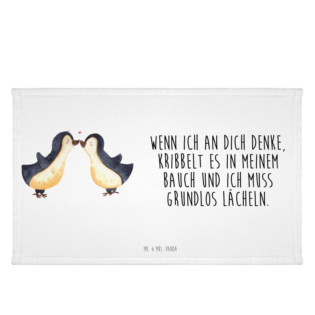 

Полотенце для гостей Mr. & Mrs. Panda Penguins Kiss — белое — подарок, подарок девушке, на День святого Валентина, жене, махровая ткань, юбилей, любовь, спортивное полотенце, подарок, белый