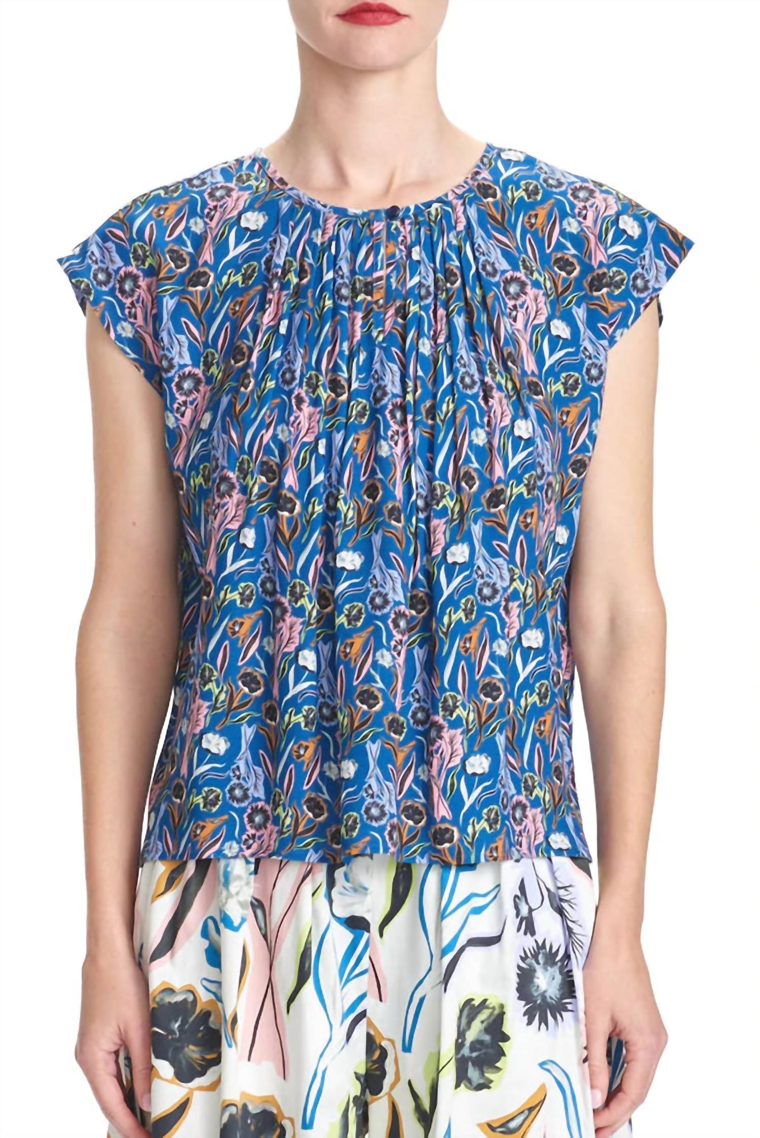 

Топ Maggie Pleat Neck Floral в цвете Teal COREY LYNN CALTER