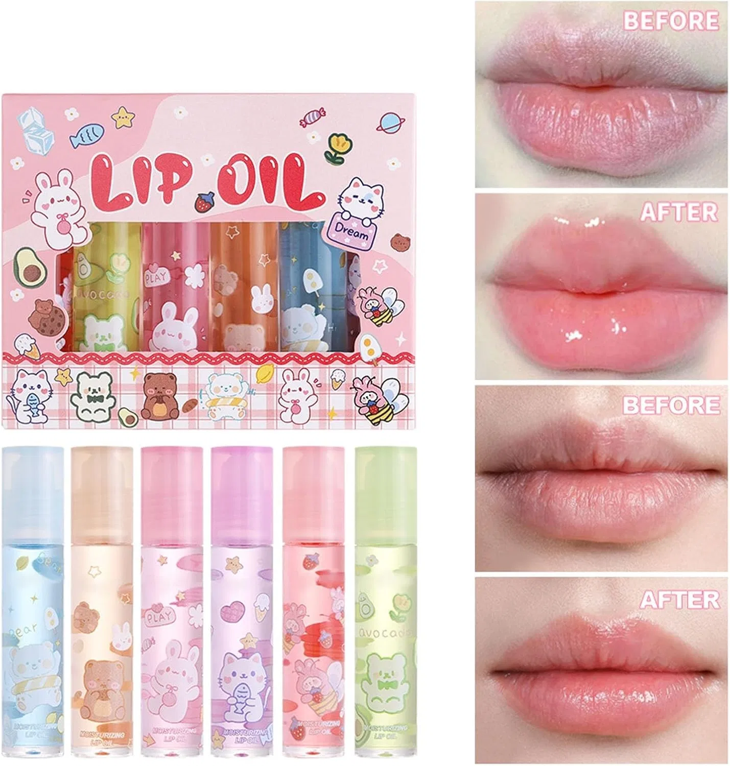 Набор блесков для губ Roll On 6 шт Fruit Flavored Generic розовый — фото 3