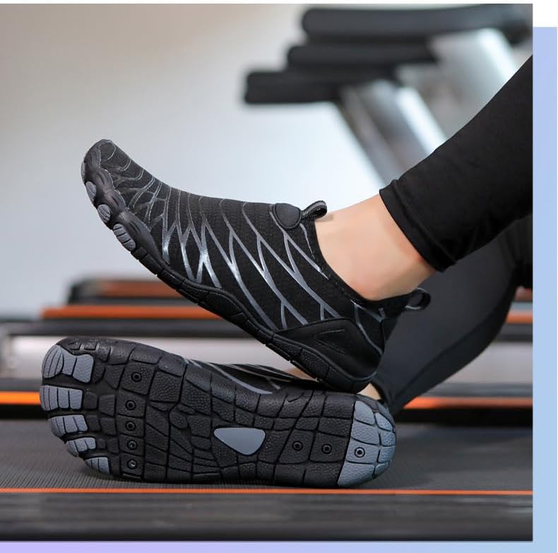 Кроссовки для женщин и мужчин, противоскользящие, дышащие кроссовки для бега, обувь с нулевым перепадом для походов и плавания с широкой носочной частью Generic, черный — фото 2
