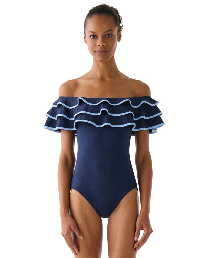 

Женский слитный купальник с оборками kate spade new york, Planetary Navy