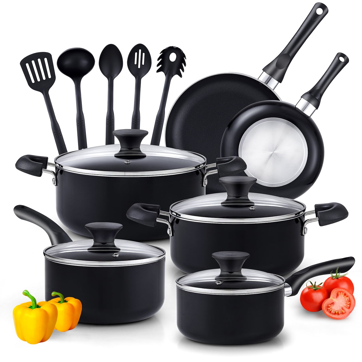 

Набор кастрюль и сковородок с антипригарным покрытием Cook N Home 15 предметов, черный
