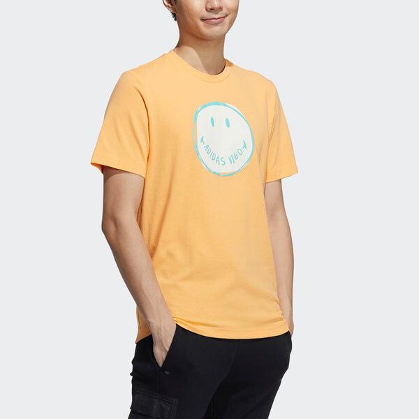 Футболка neo m smly tee 1 smiling face printing sports round neck short sleeve orange yellow Adidas, оранжевый — фото 4