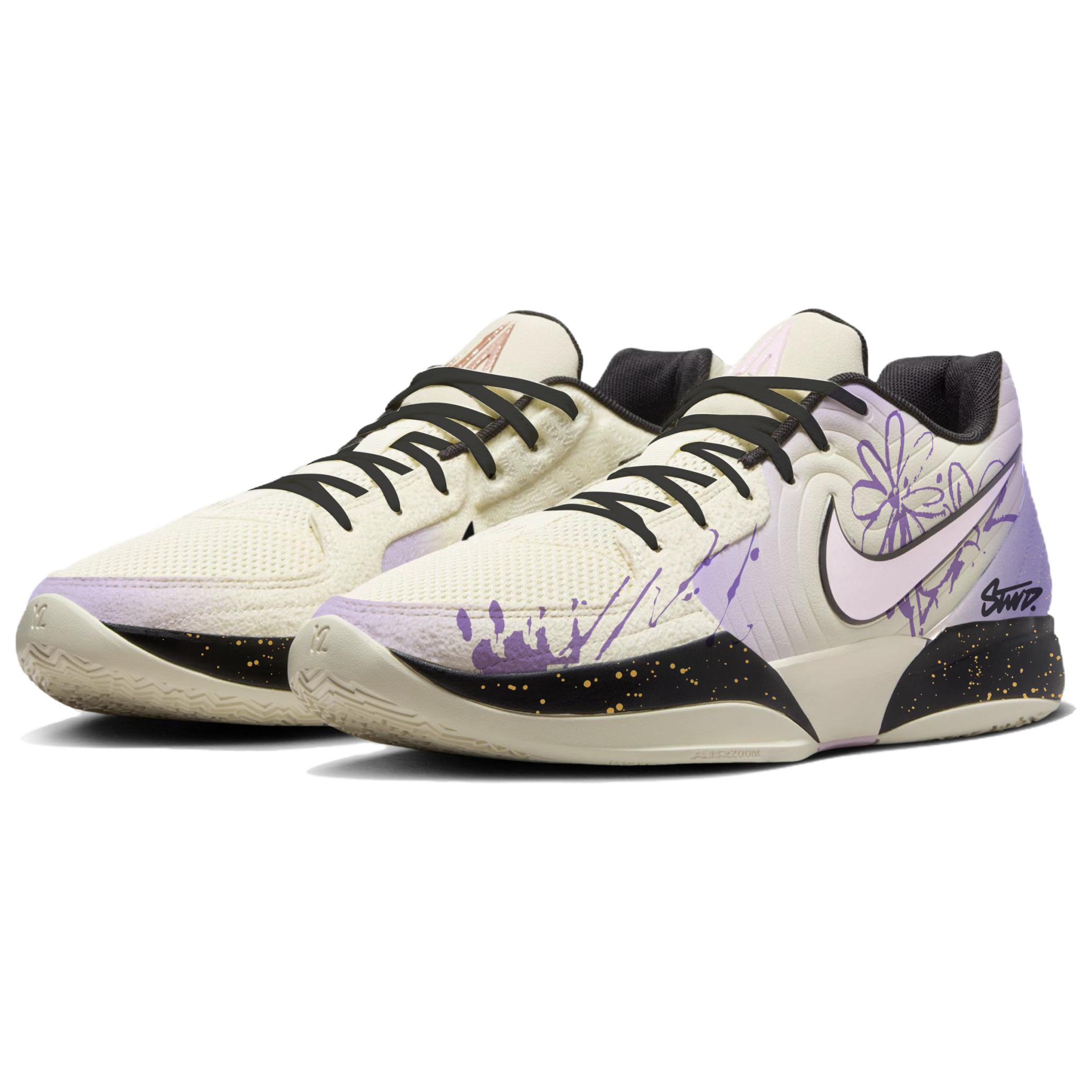 Ja Morant 2 Floral Cushioning, Wear Resistant мужские баскетбольные кроссовки низкие фиолетовые золотые Nike, фиолетовый золотой — фото 4