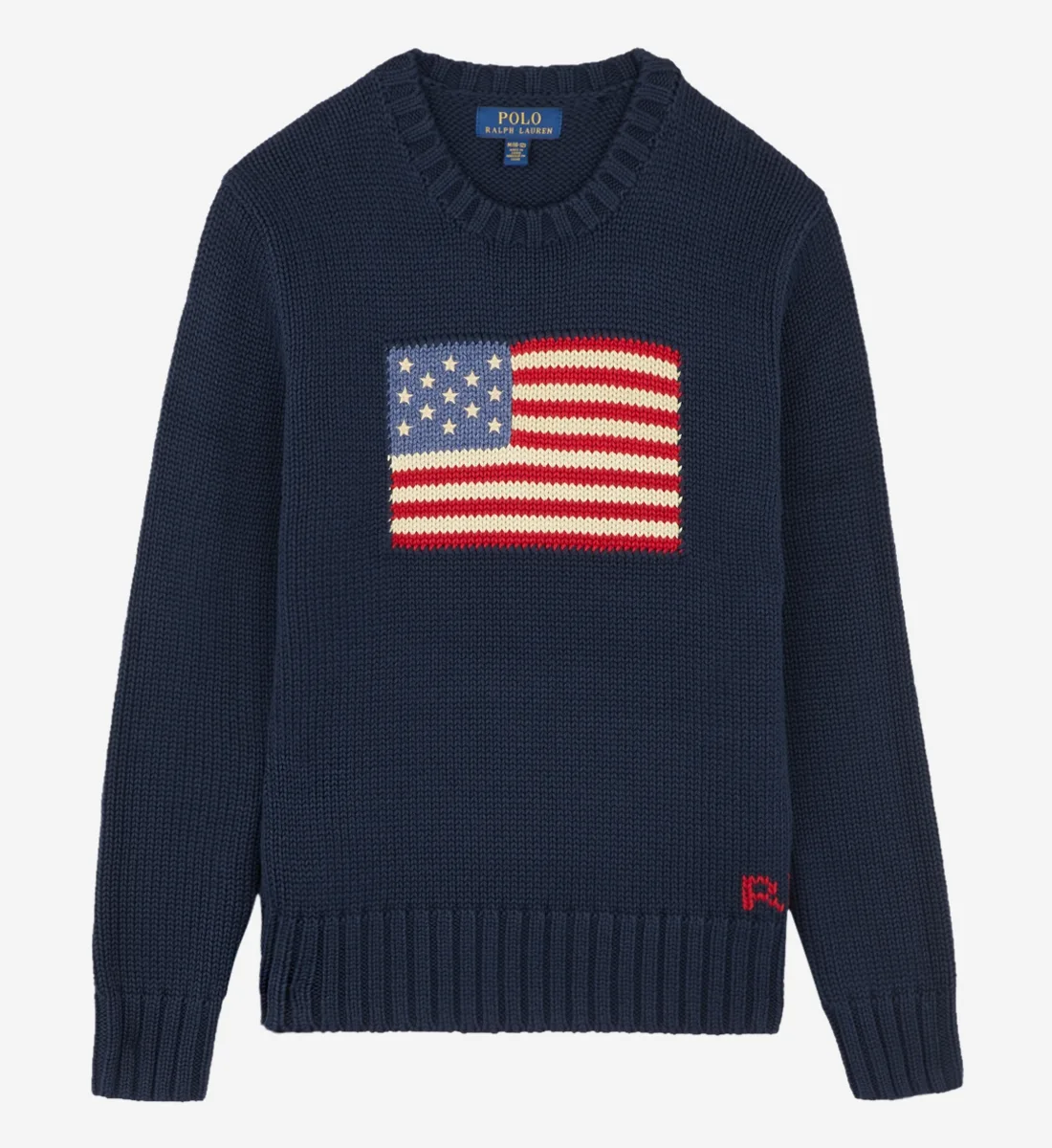 Прямой пуловер с флагом США из хлопковой вязки POLO RALPH LAUREN, синий
