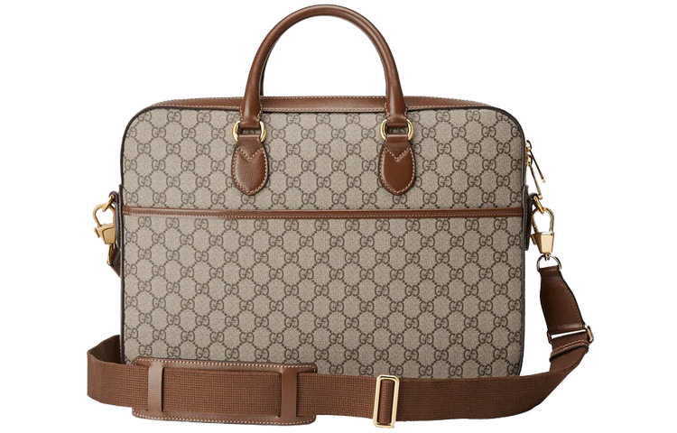 GUCCI Кожаный холщовый портфель через плечо мужской классический черно-коричневый — фото 3