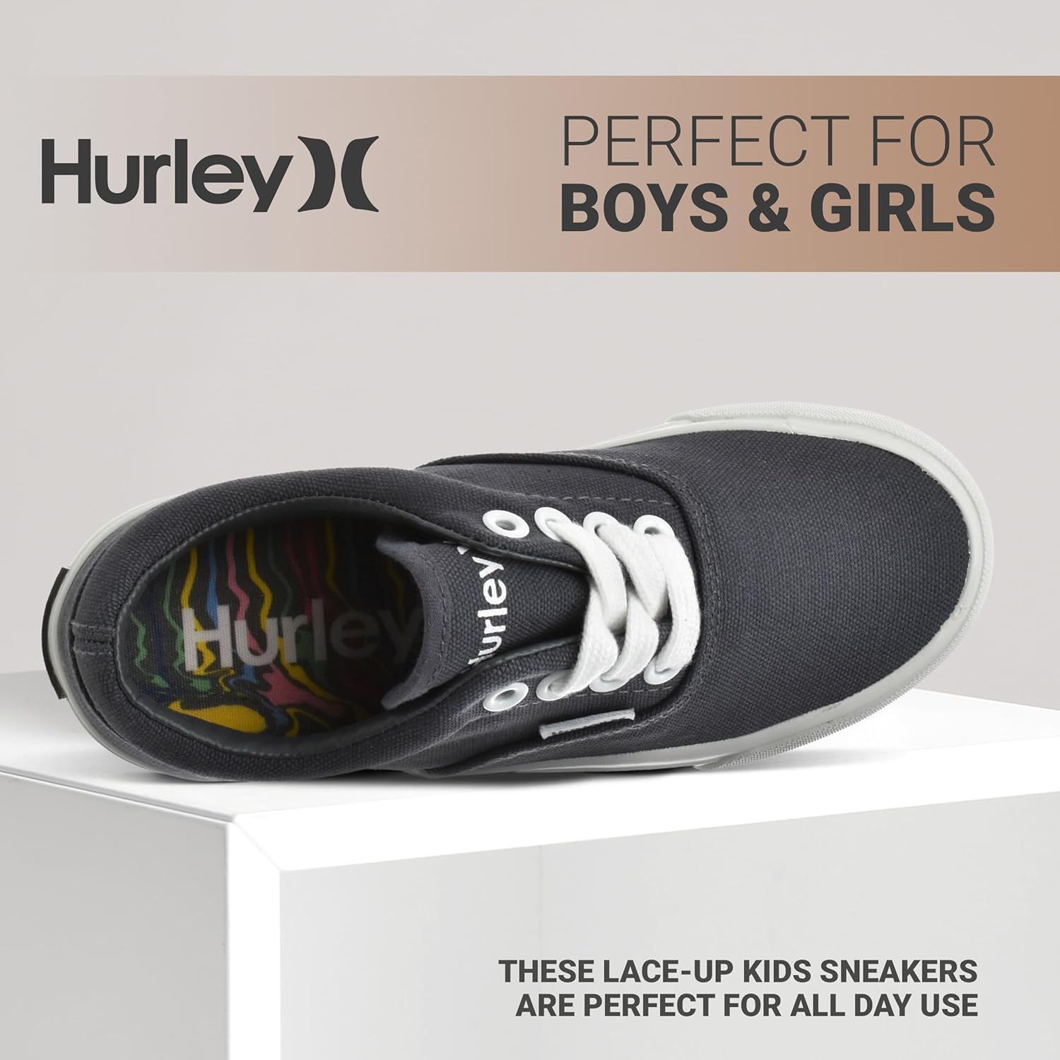 Детские кеды Hurley Marley на шнуровке - низкие кроссовки для скейтбординга для детей, спортивная обувь для мальчиков и девочек, белый/угольный — фото 3