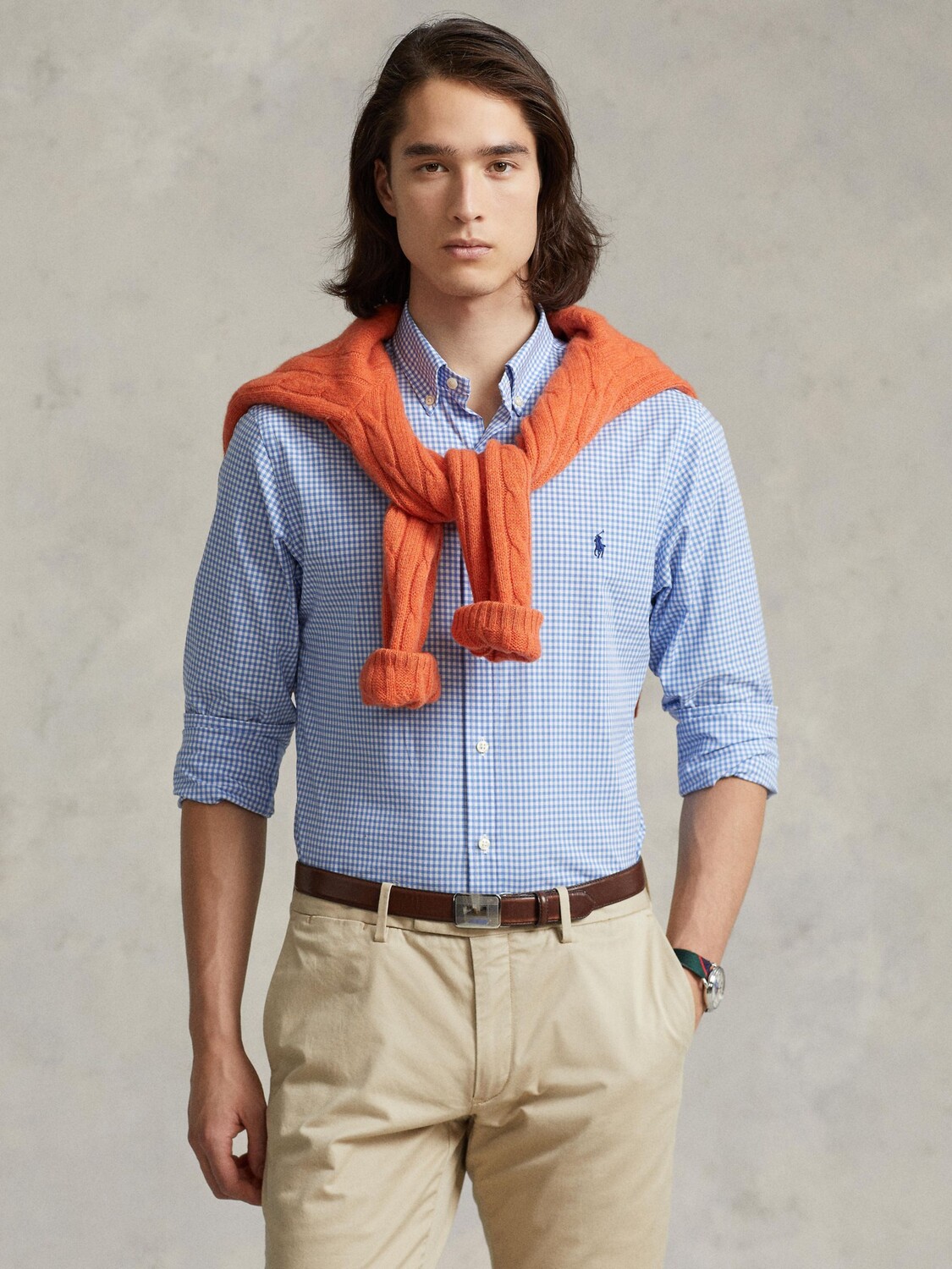 

Рубашка в тонкую клетку из поплина Polo Ralph Lauren, синяя