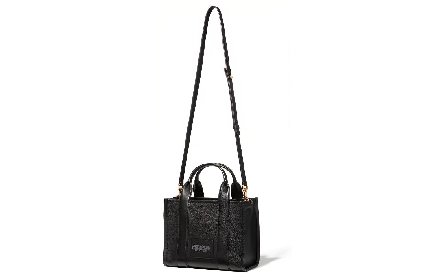MARC JACOBS Миниатюрная дорожная кожаная сумка тоут черная — фото 4
