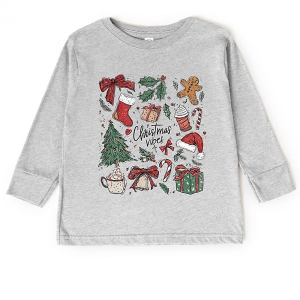 

Футболка с длинным рукавом для малышей Christmas vibes sketched The Juniper Shop, Heather Grey