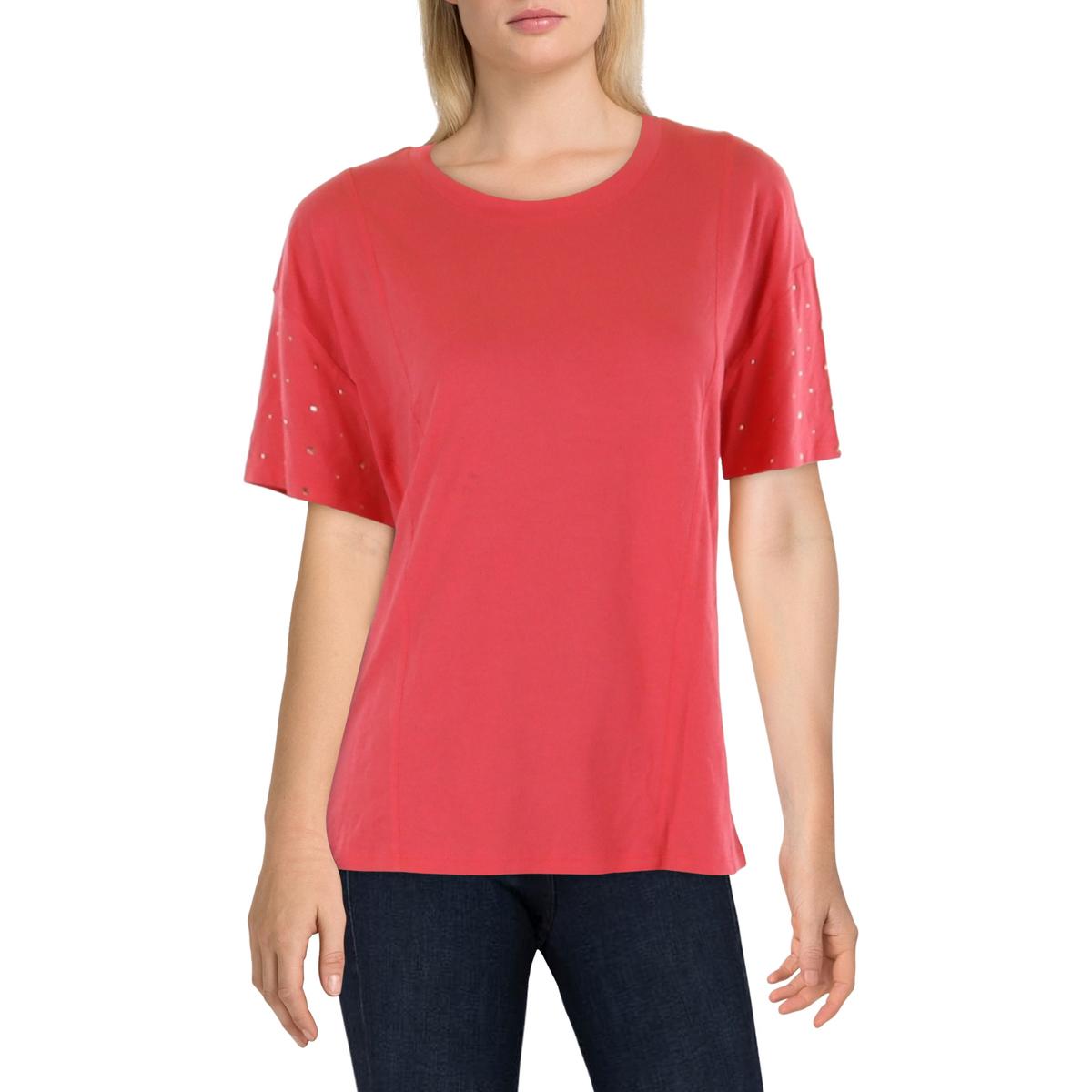 

Женский пуловер с круглым вырезом и короткими рукавами DKNY, цвет beach coral