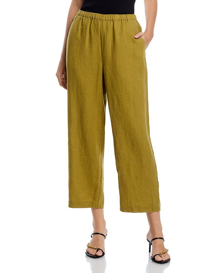 

Льняные брюки прямого кроя на резинке Eileen Fisher, зеленый