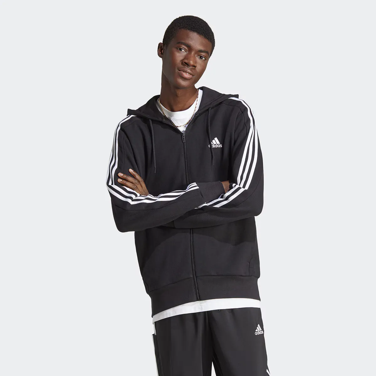 

Мужская Essentials Французская махровая куртка в 3 полоски Adidas, чёрный