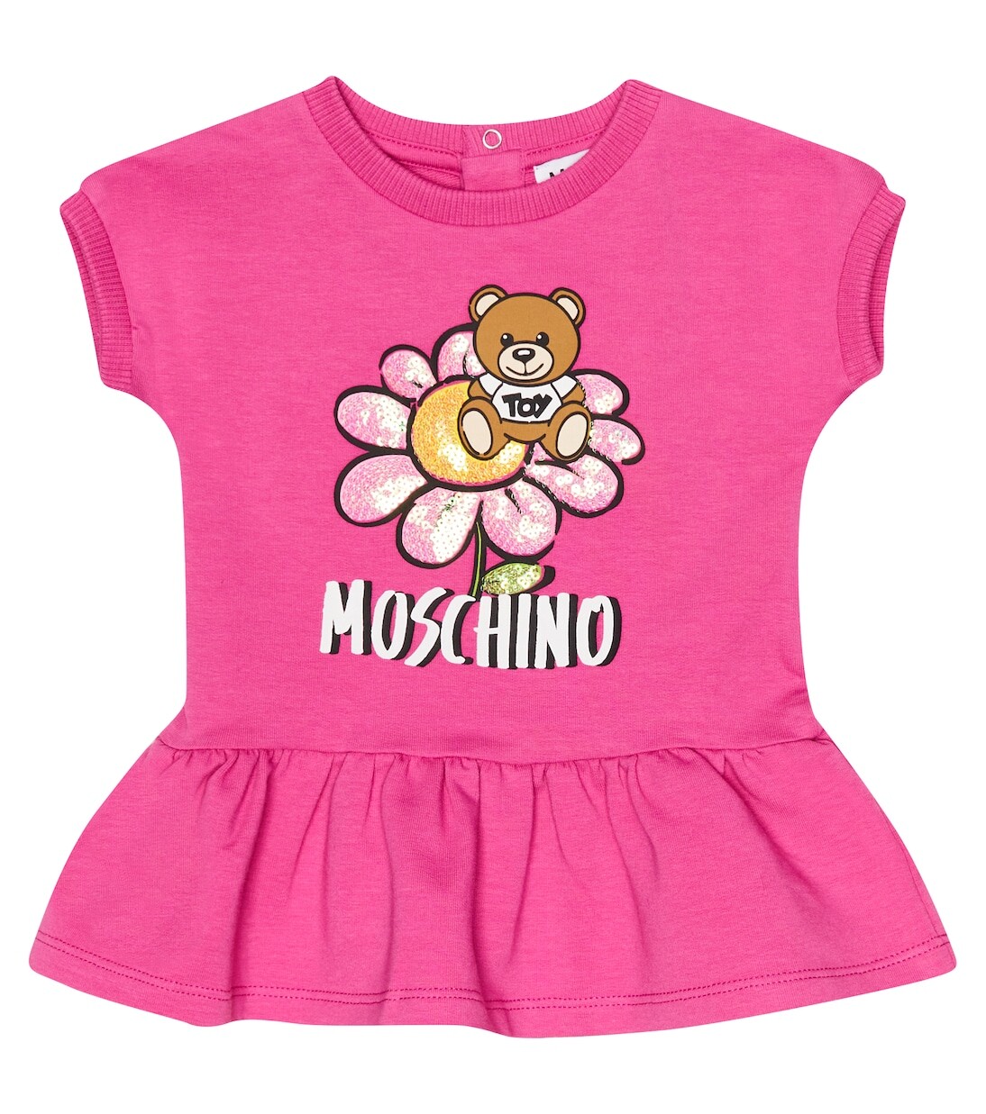 

Платье из хлопкового джерси с детским принтом Moschino Kids, розовый