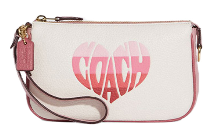 

COACH Нолита кожаная сумочка через плечо на запястье клатч маленький размер женская белая и розовая