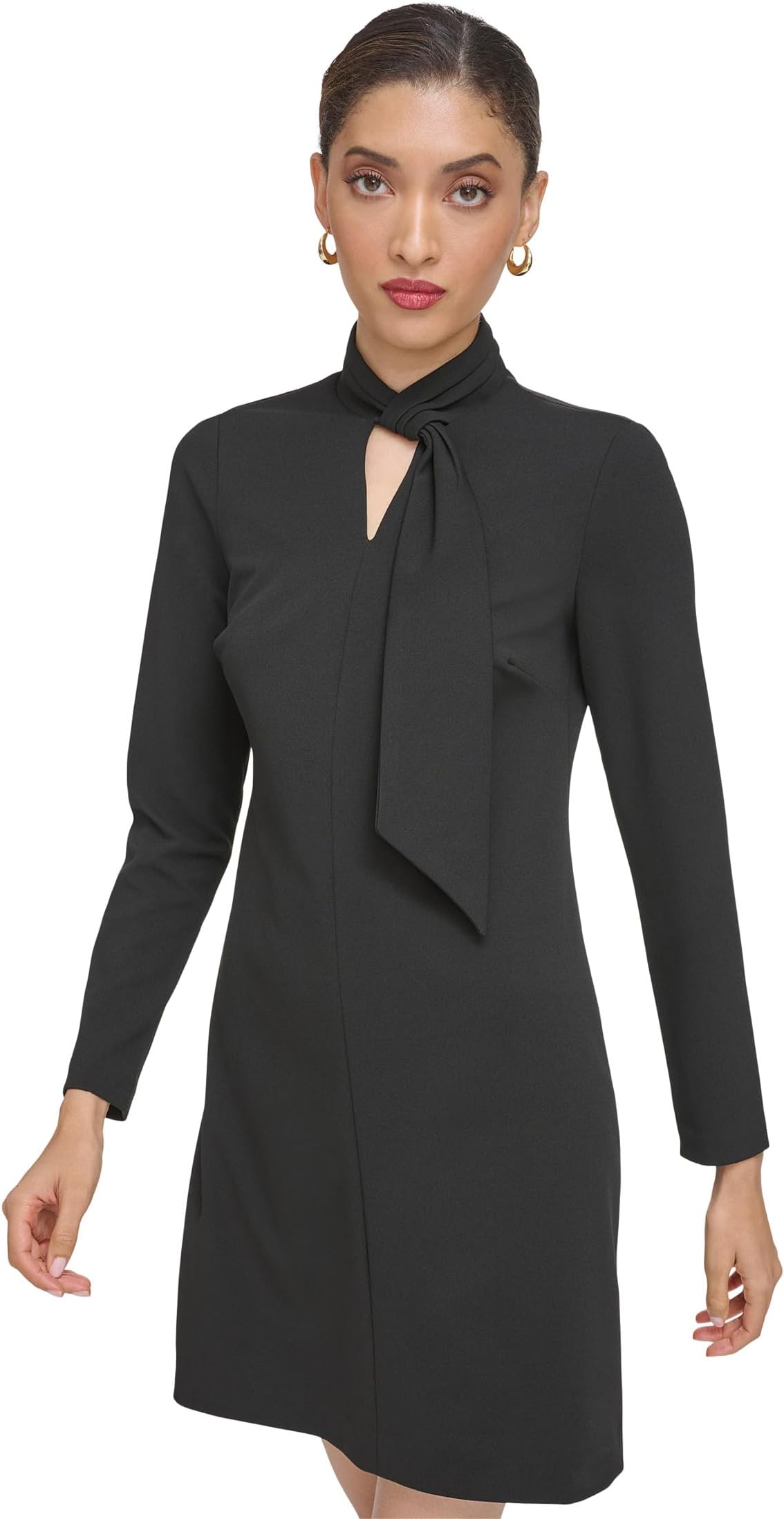 

Платье Calvin Klein Faux Tie Neck Shift Dress with Keyhole Neck Detail, черный